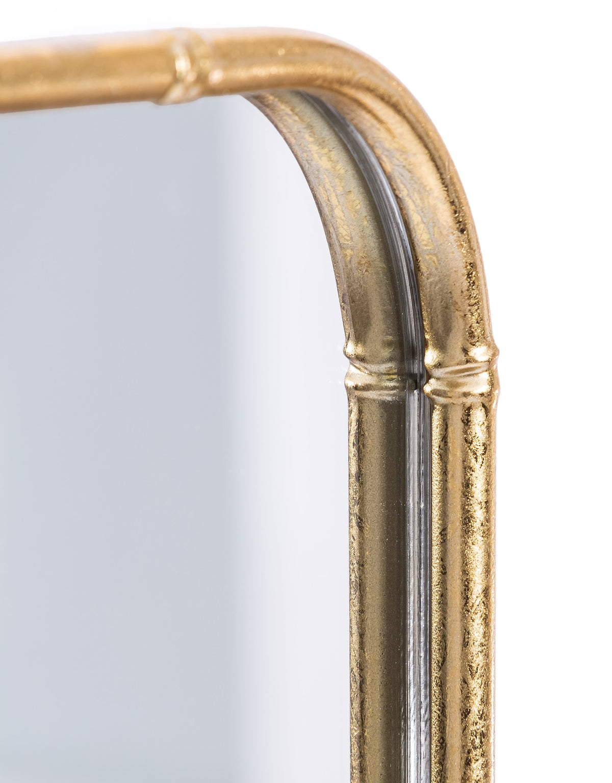 Antique Gold Round-Edged Rectangular Metal Bamboo Wall Mirror - EM143