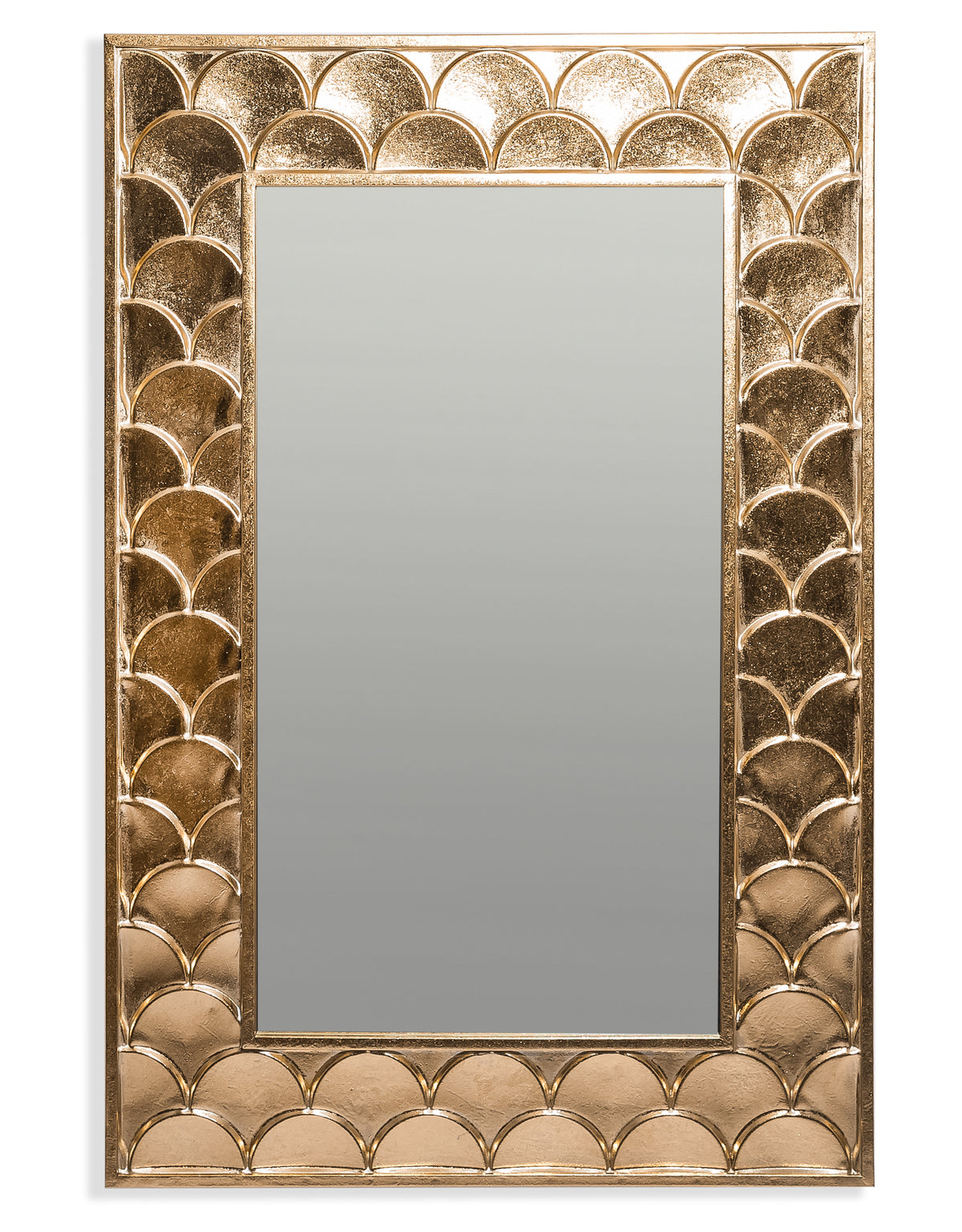 Antique Gold Rectangular "Fish Scales" Framed Wall Mirror - EM146