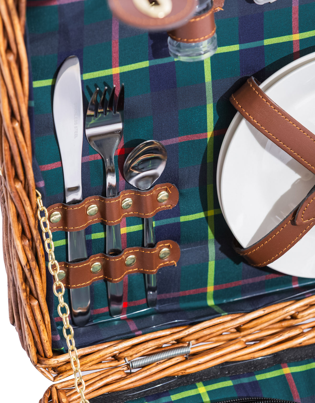 Luxury Tartan 2-Person Picnic Hamper w/ Leather Handles & Accessories - LPH13