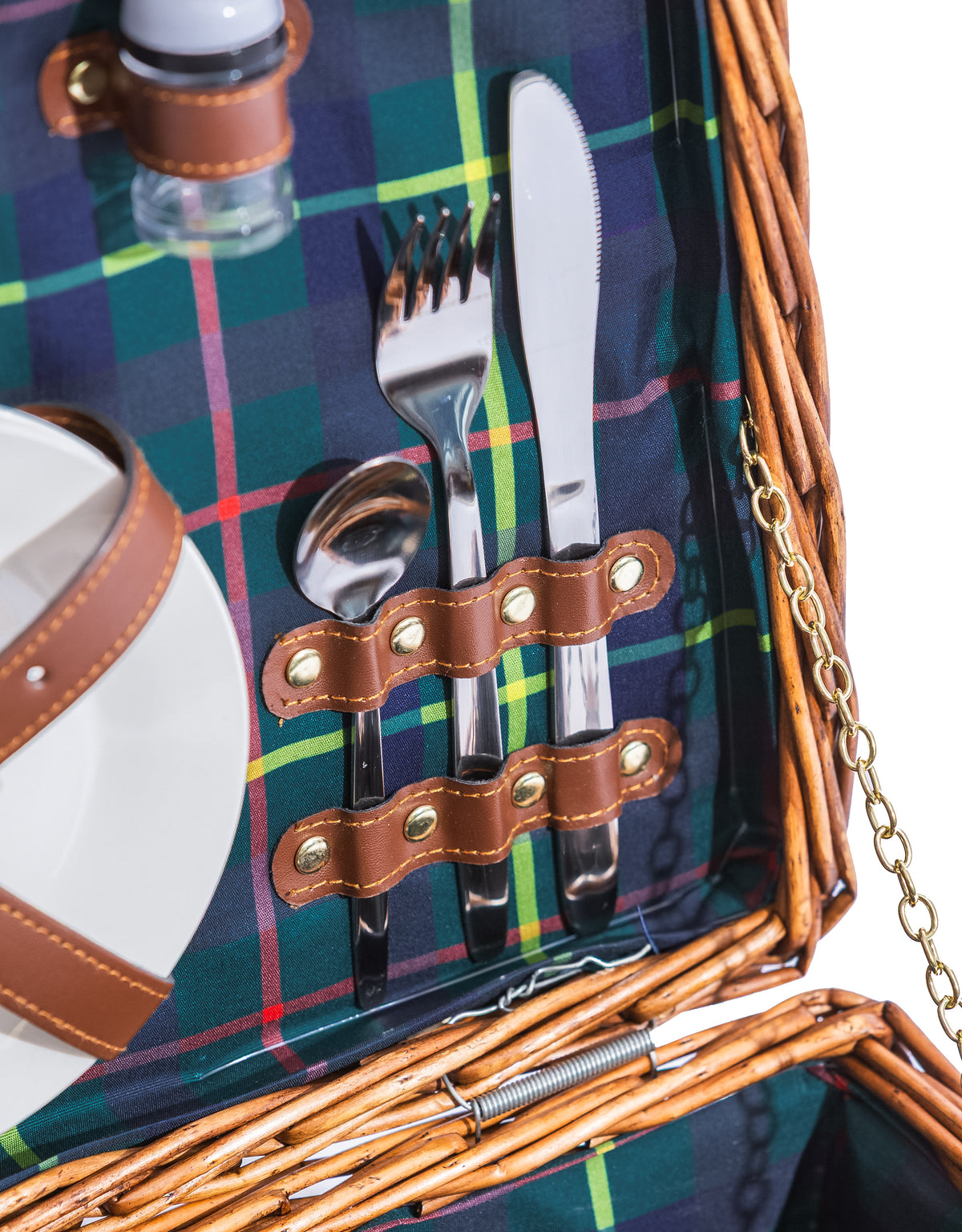 Luxury Tartan 2-Person Picnic Hamper w/ Leather Handles & Accessories - LPH13