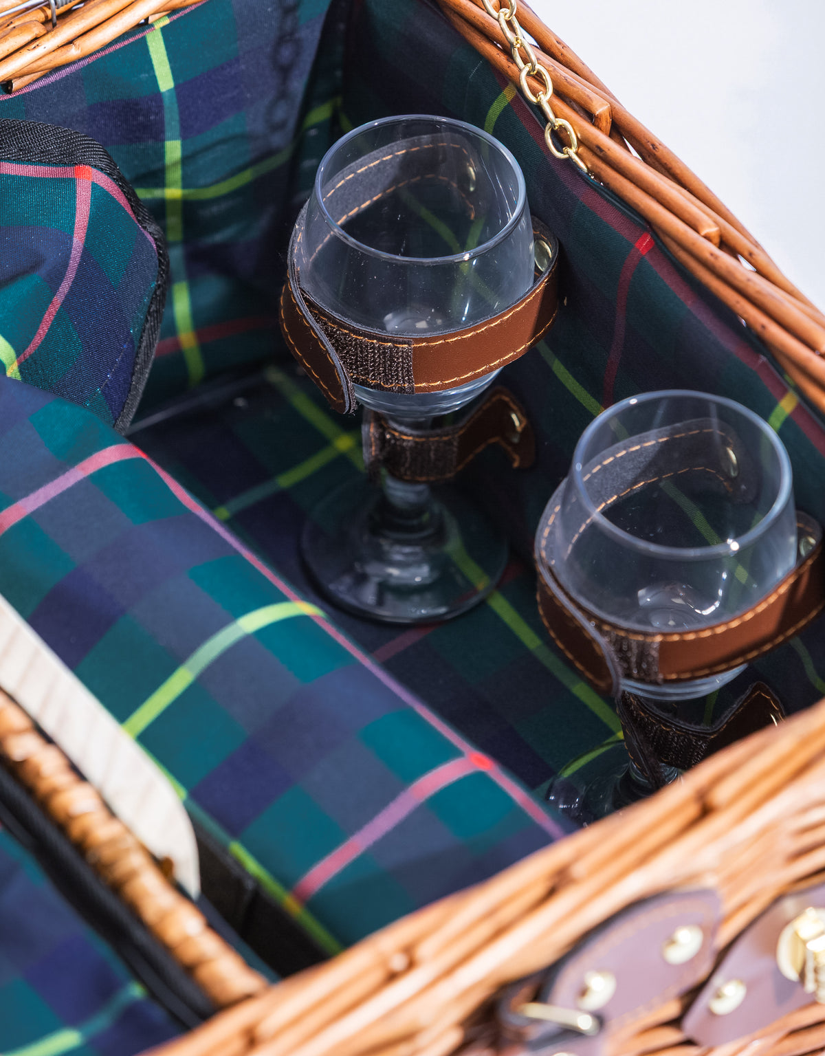 Luxury Tartan 2-Person Picnic Hamper w/ Leather Handles & Accessories - LPH13