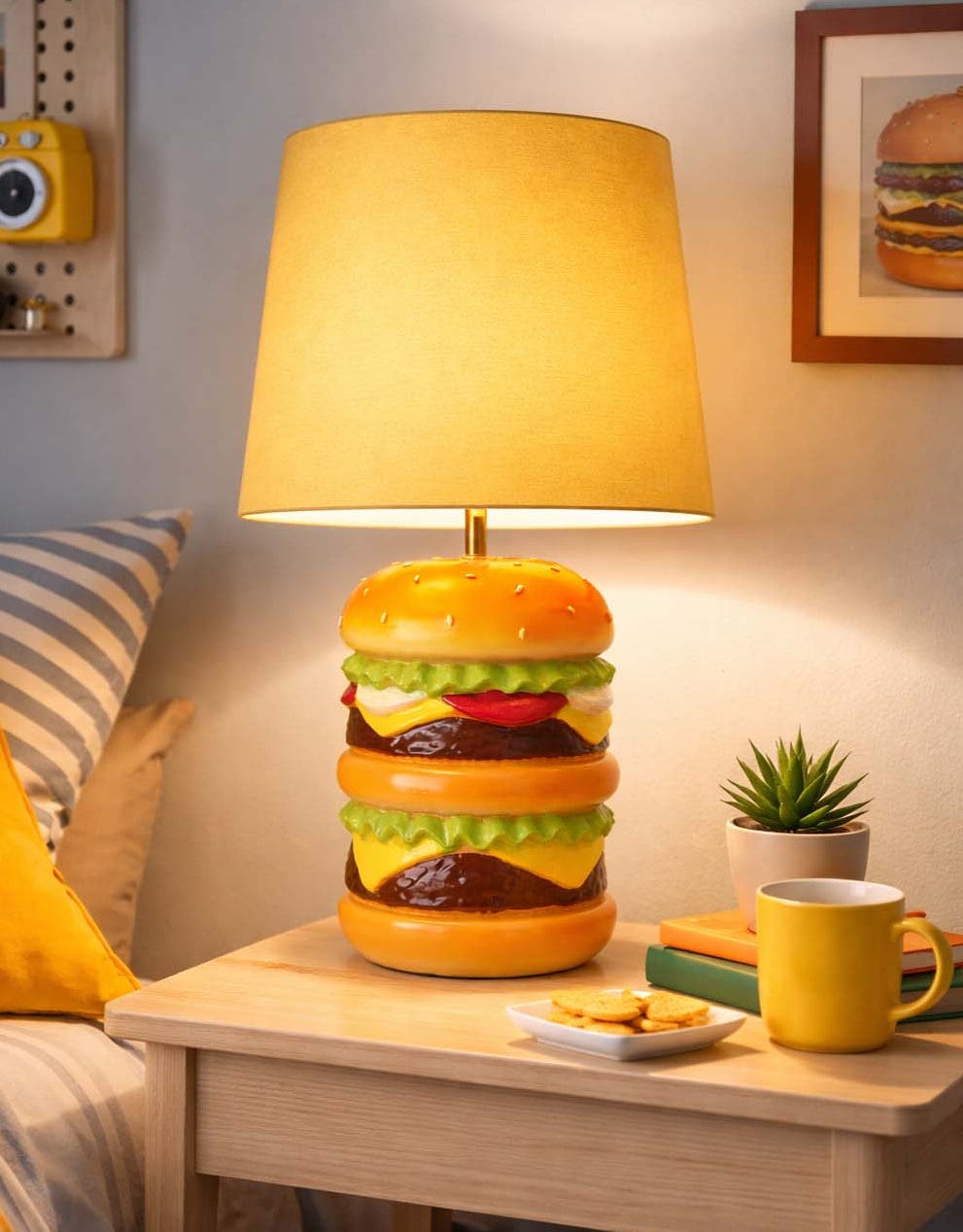 Classic Burger Table Lamp w/ Mustard Shade - FLT11
