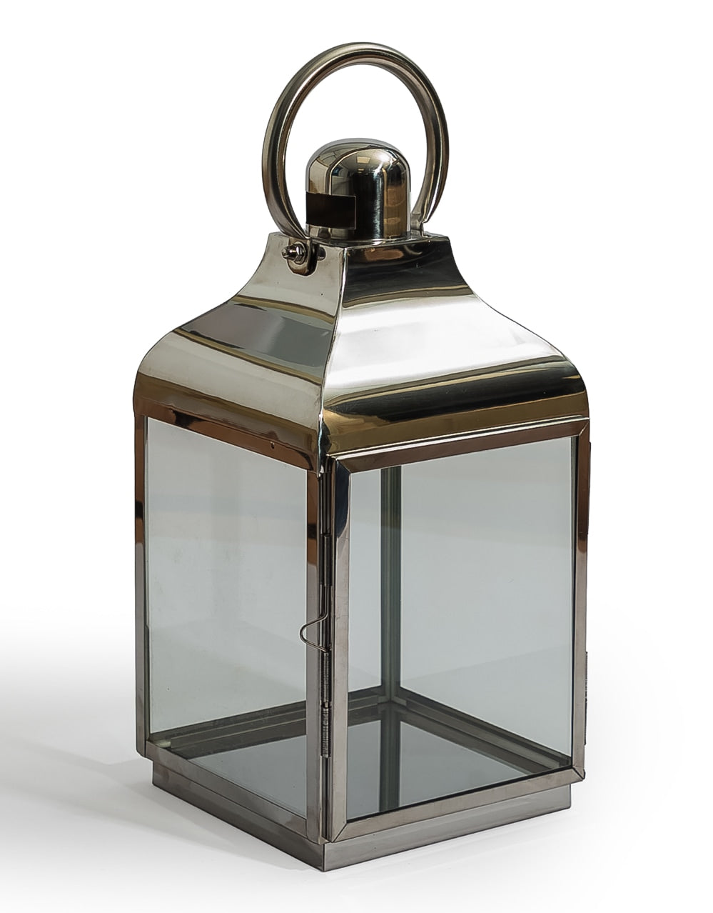 Medium Square Polished Steel and Glass Lantern - WPL10