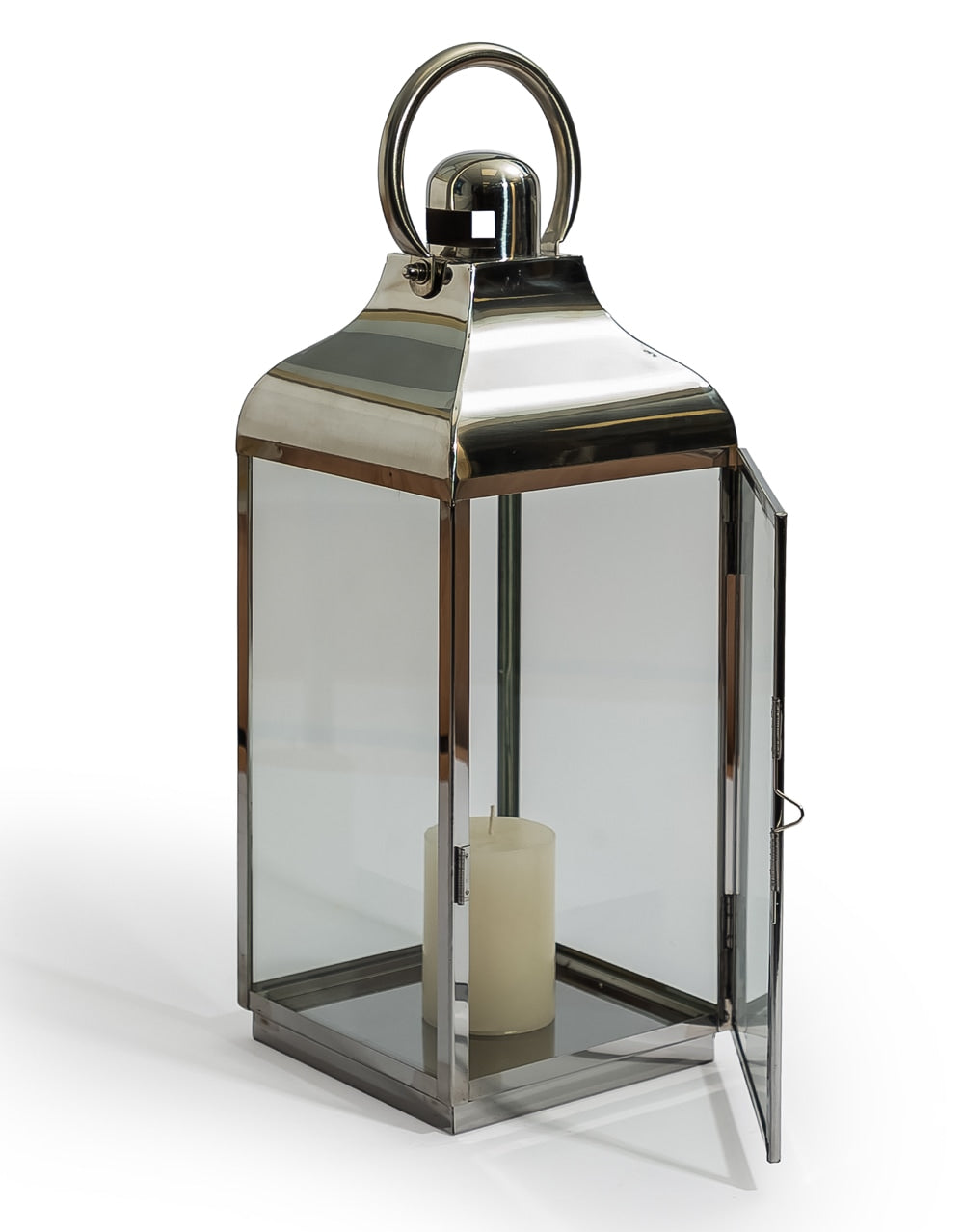 Large Square Polished Steel and Glass Lantern - WPL11