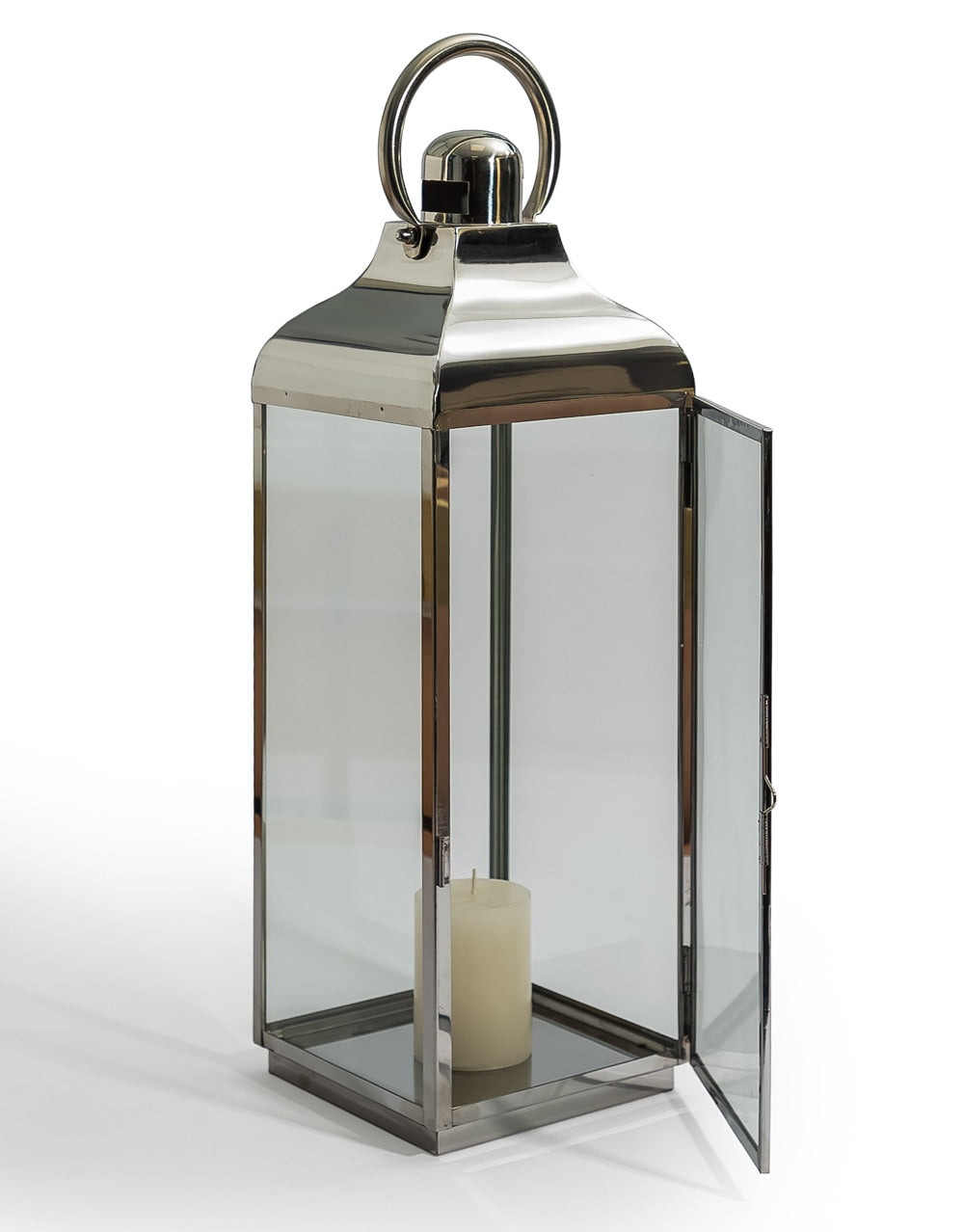 Extra Large Square Polished Steel & Glass Lantern - WPL12