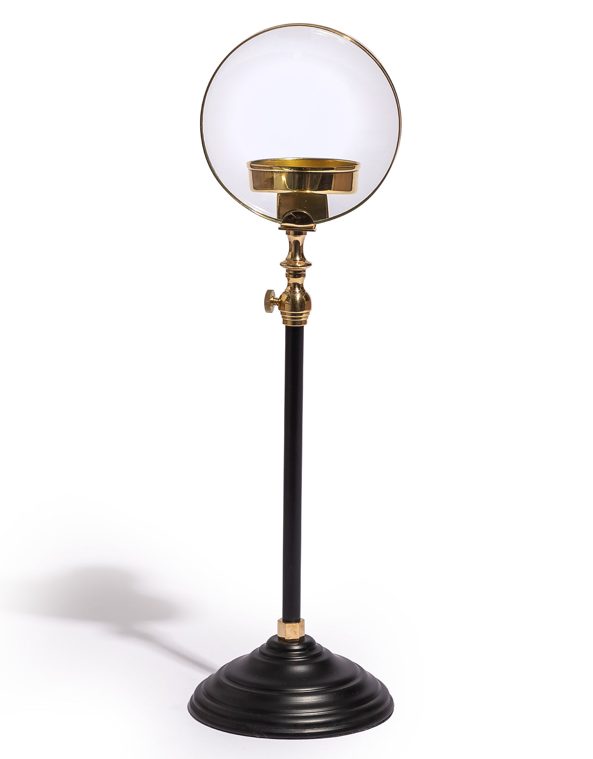 Brass Magnifying Glass on Black Stand w/ Candle Holder - FMH43