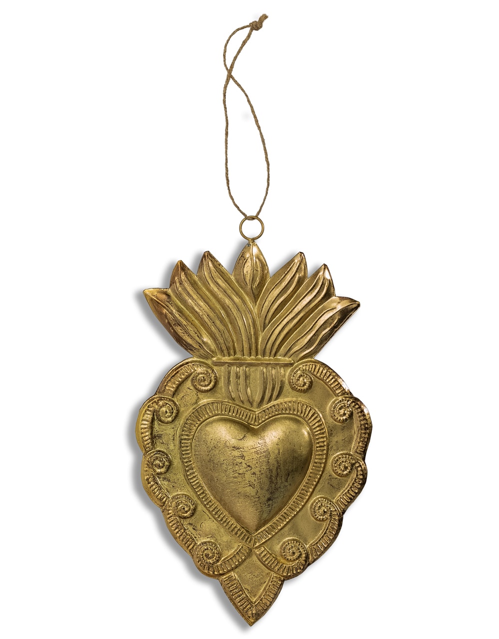 Hand Crafted Gold Metal Hanging Heart Ornament - RGF24
