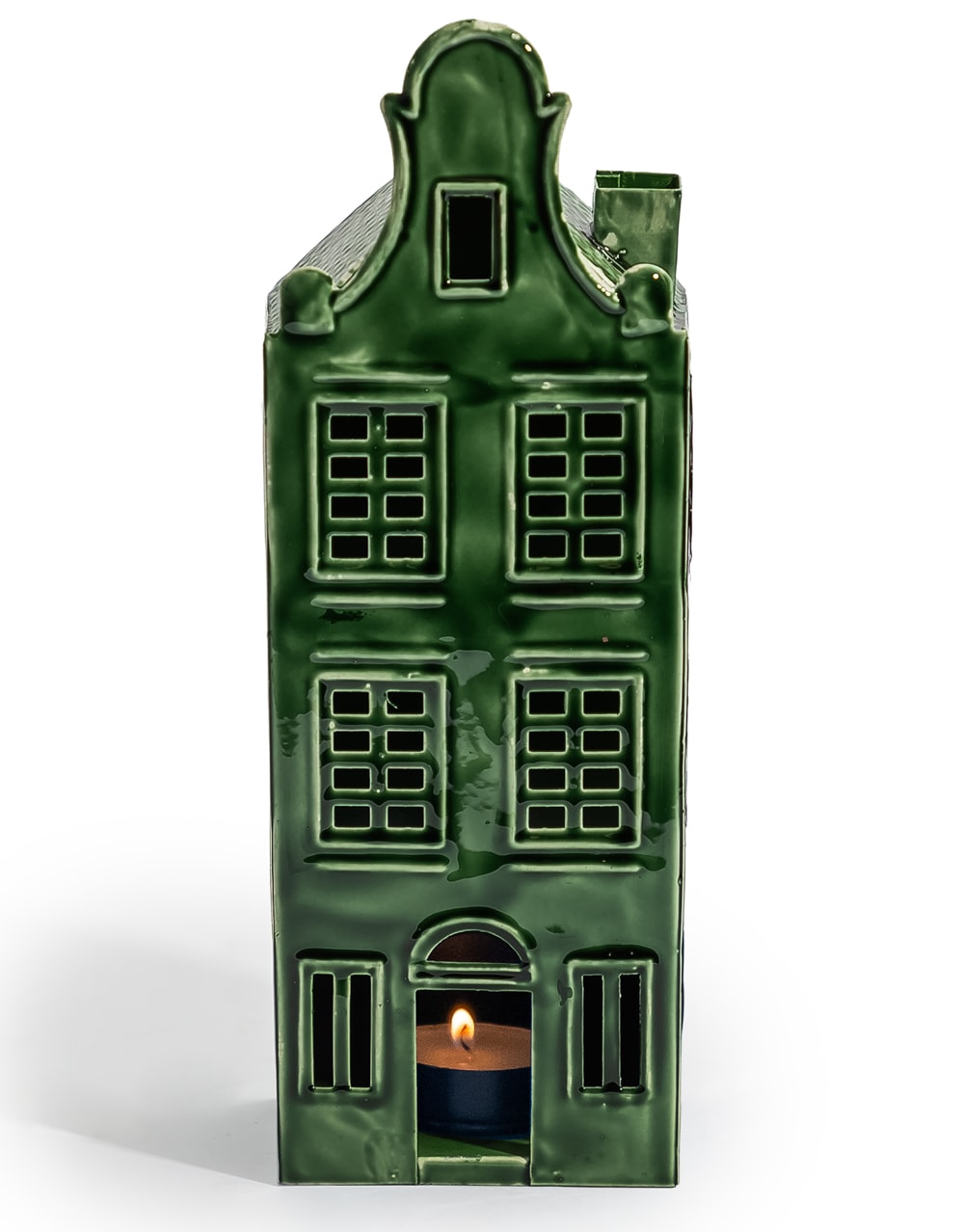 Green Metal "Amsterdam" Canal House Tealight Holder - RGF29