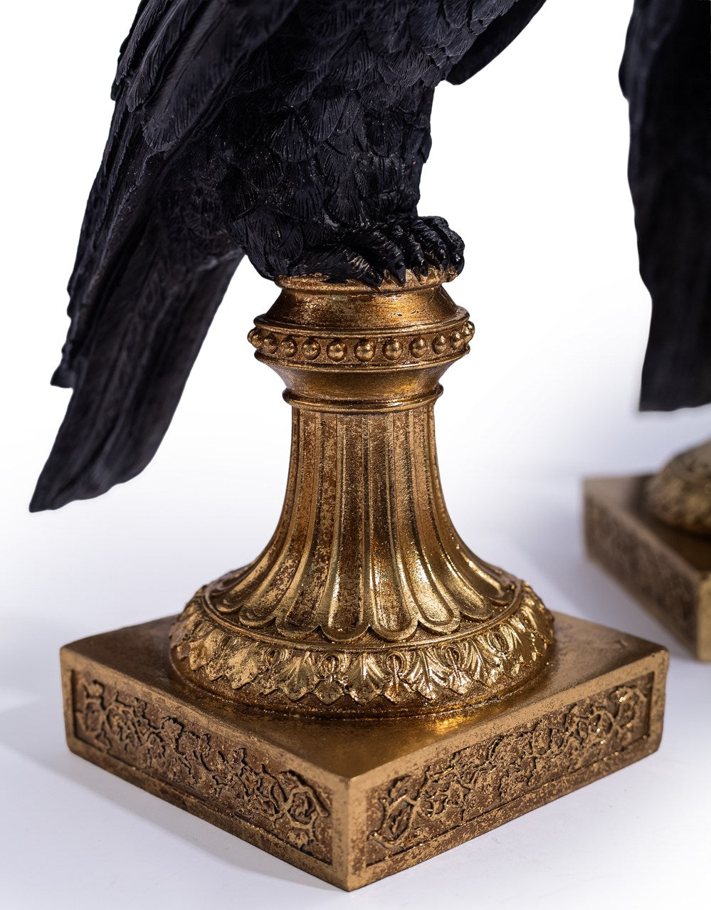 Pair of Raven Candle Holders on Ornate Gold Base - CRT162