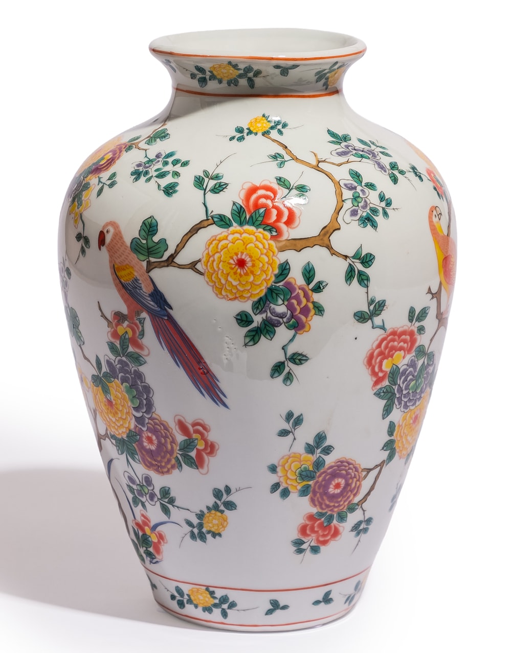 White Ceramic Floral & Tropical Bird Vase - BP322