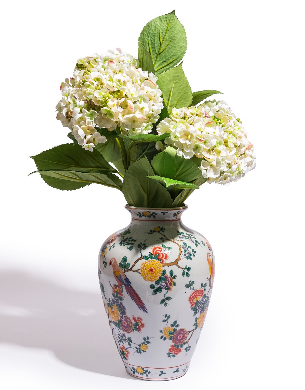 White Ceramic Floral & Tropical Bird Vase - BP322