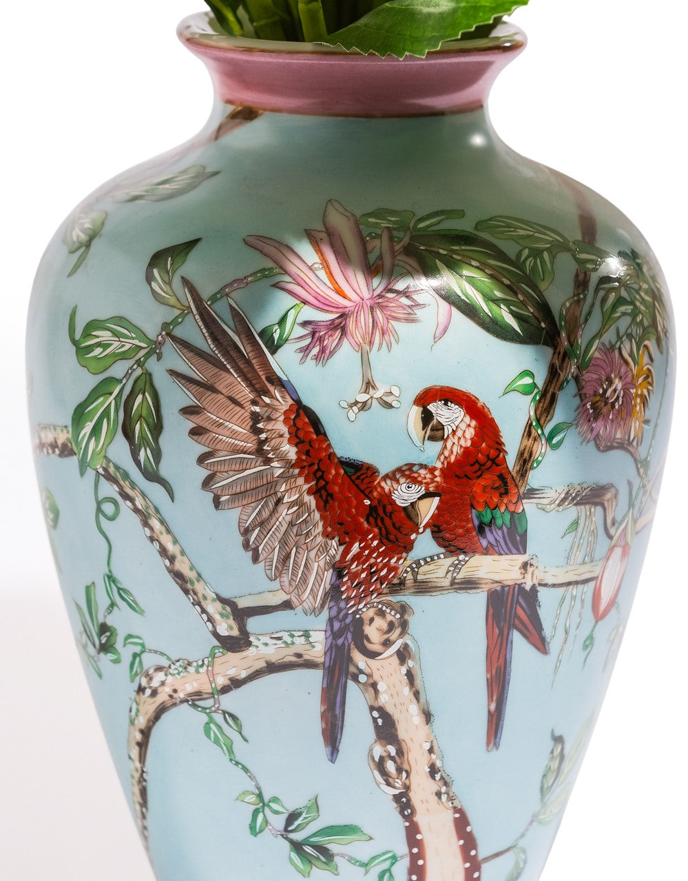 Colourful Parrot & Floral Ceramic Vase - BP323