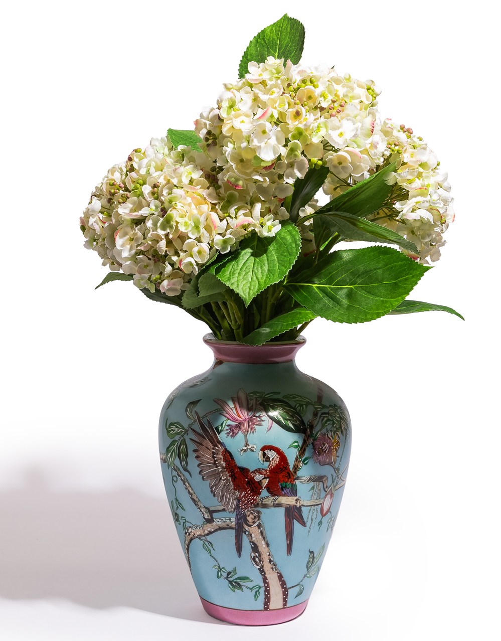 Colourful Parrot & Floral Ceramic Vase - BP323