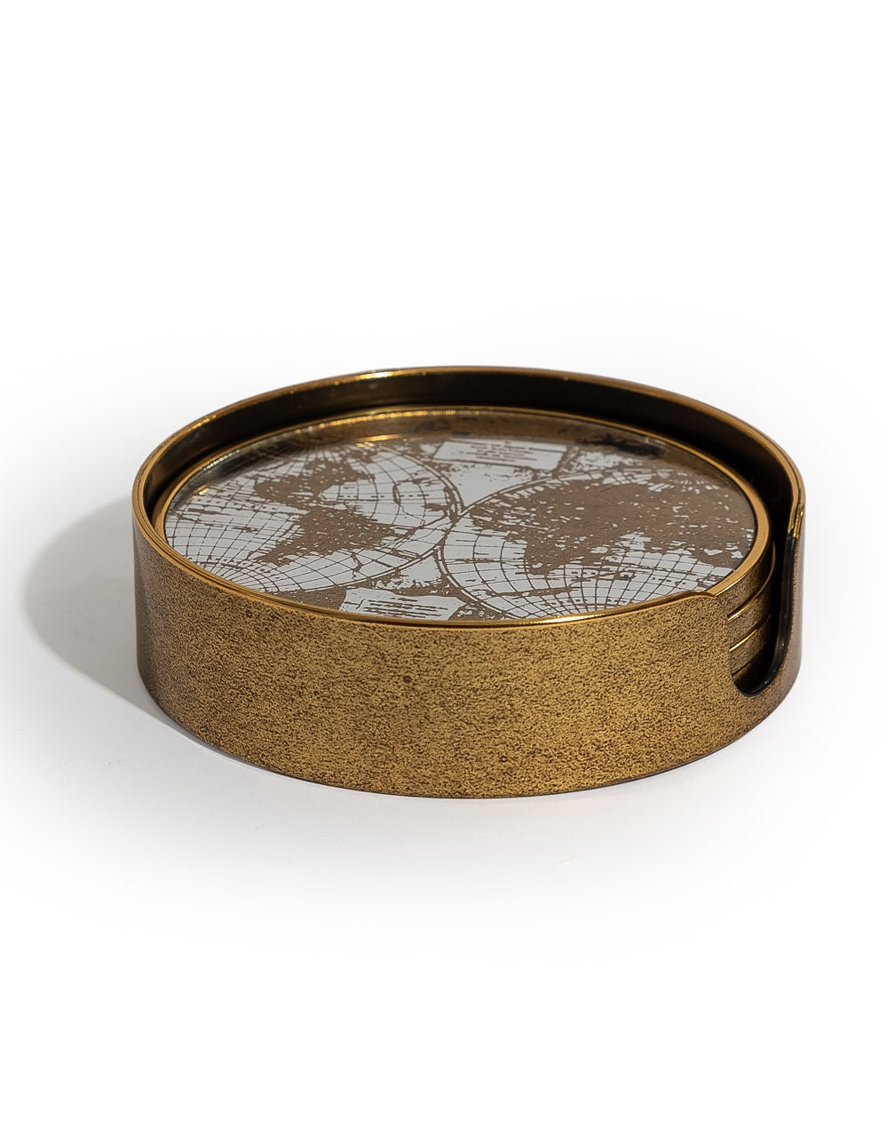 Set of 4 Mirrored World Map Round Coasters - LUM23
