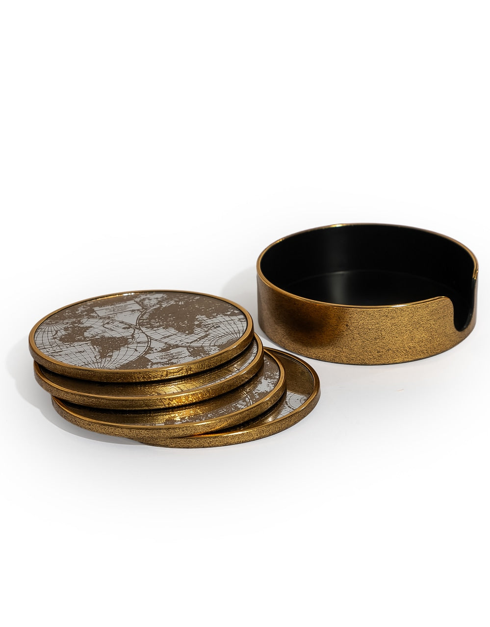 Set of 4 Mirrored World Map Round Coasters - LUM23