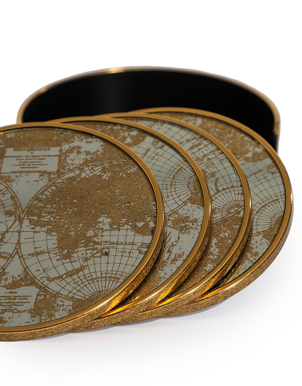 Set of 4 Mirrored World Map Round Coasters - LUM23
