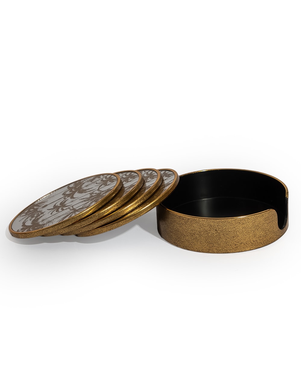 Set of 4 Mirrored Palm Tree Round Coasters - LUM24
