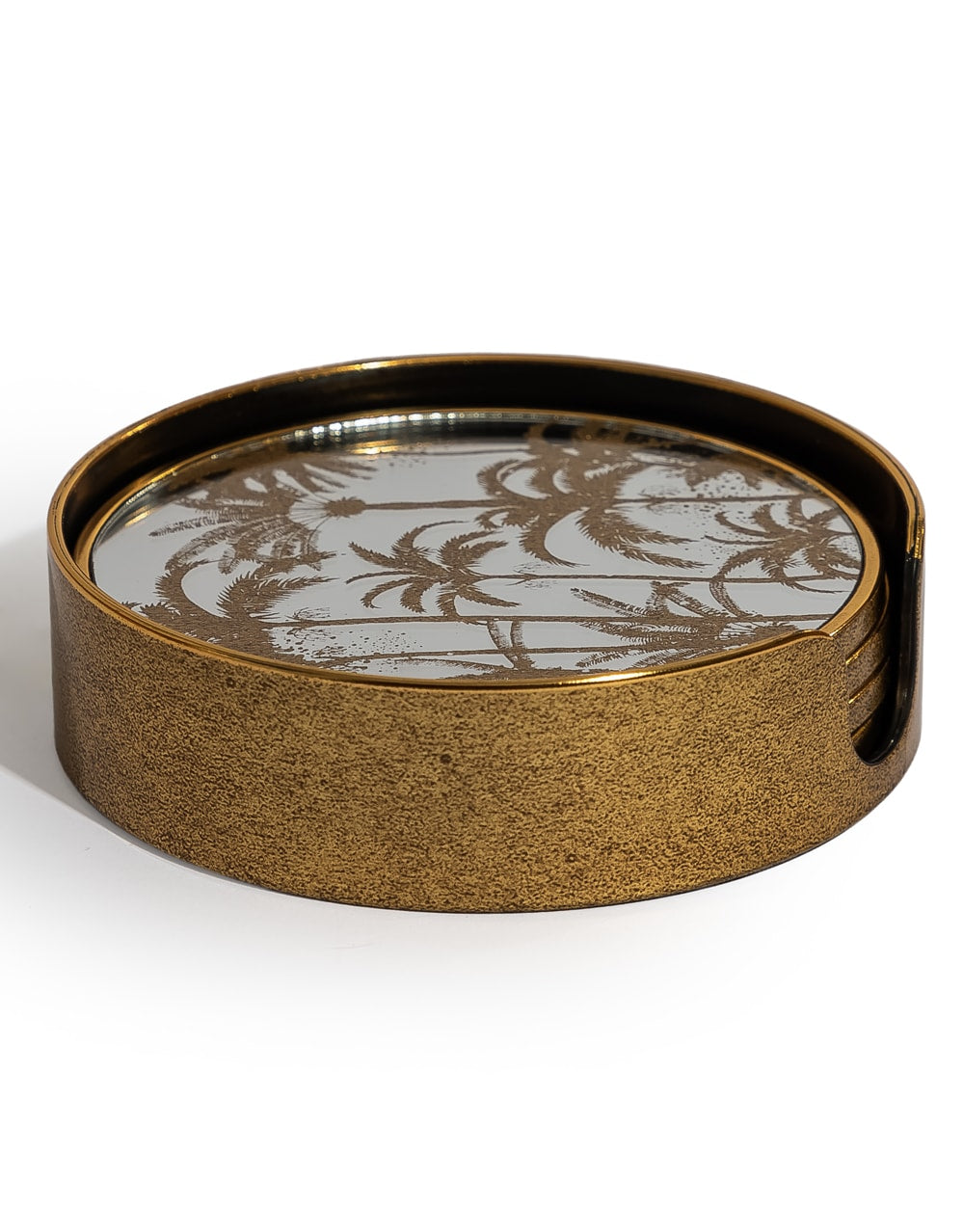 Set of 4 Mirrored Palm Tree Round Coasters - LUM24