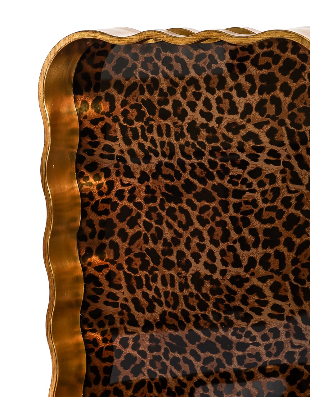 Rectangular Waved Set of 2 Brushed Gold Leopard Print Serving Trays - LUM30