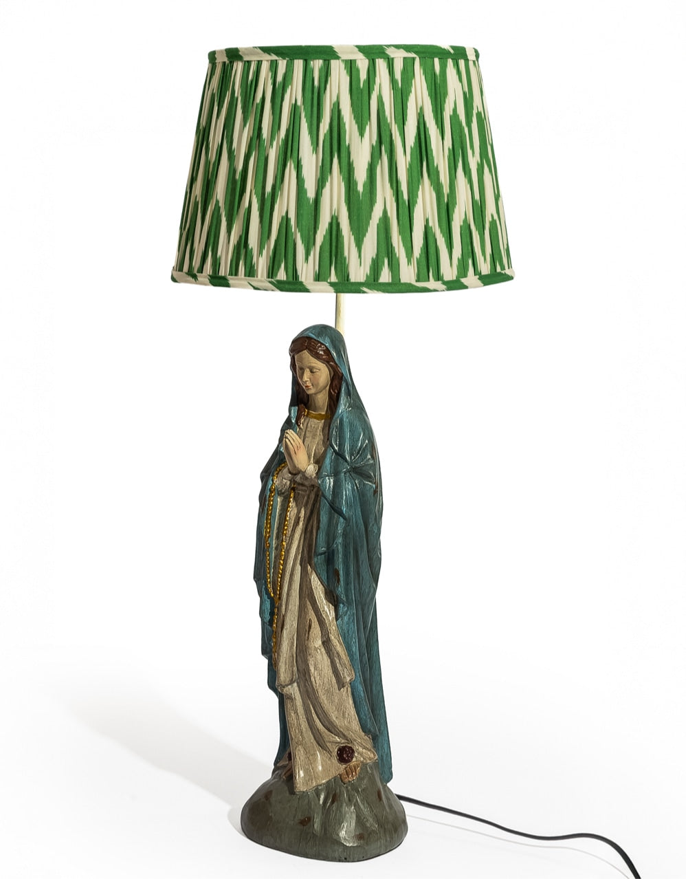 Green Zigzag Ikat Gathered / Pleated 40cm Lampshade - LNS15
