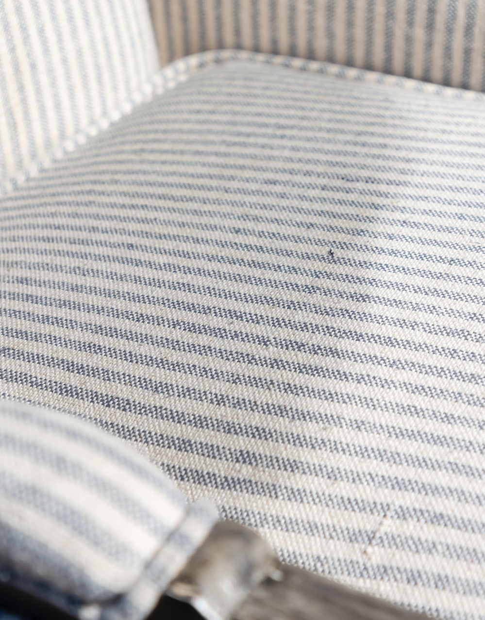 Pearson-Style Blue & White Pinstripe Occasional Wooden Armchair - IPC10