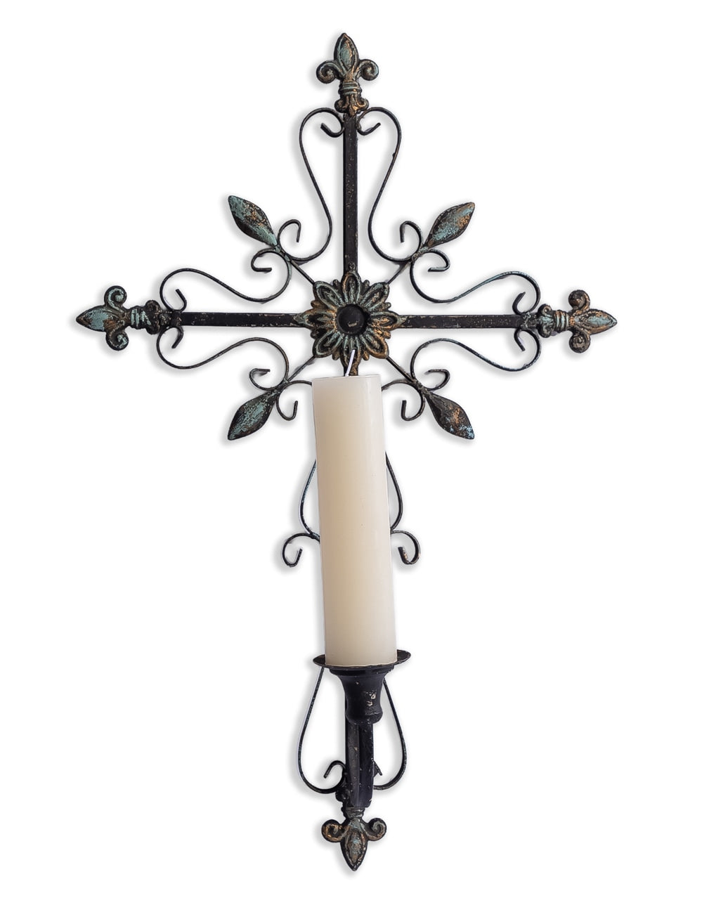 Antique Black Gothic Cross Wall-Mounted Candle Holder - JCS38