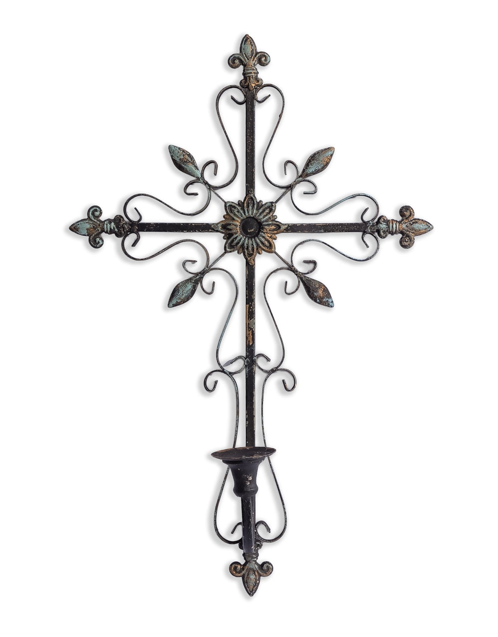 Antique Black Gothic Cross Wall-Mounted Candle Holder - JCS38