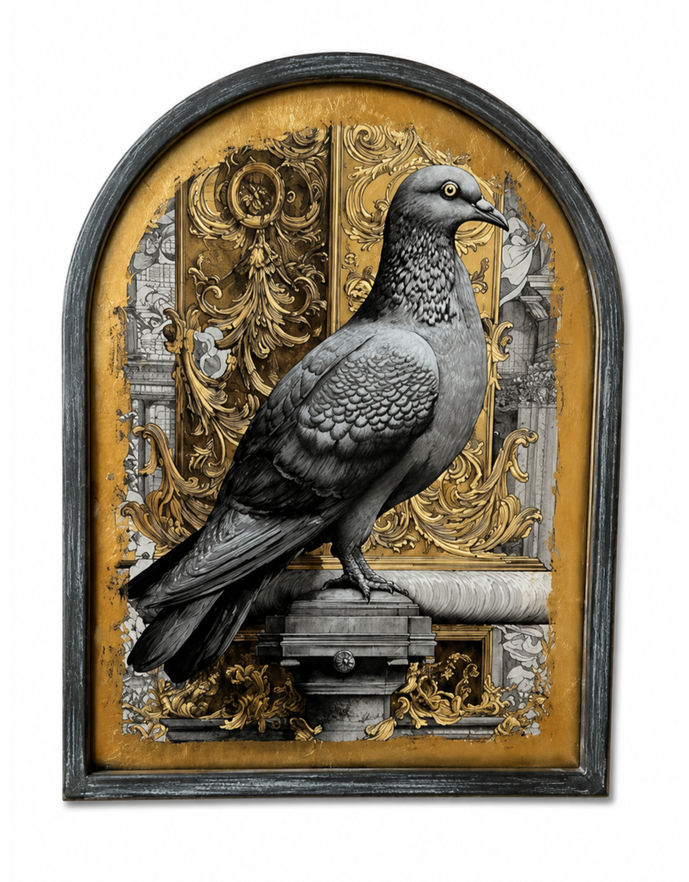 Set of 4 Metal-Framed Gold Neoclassical Pigeon Wall Art Prints - RPM10