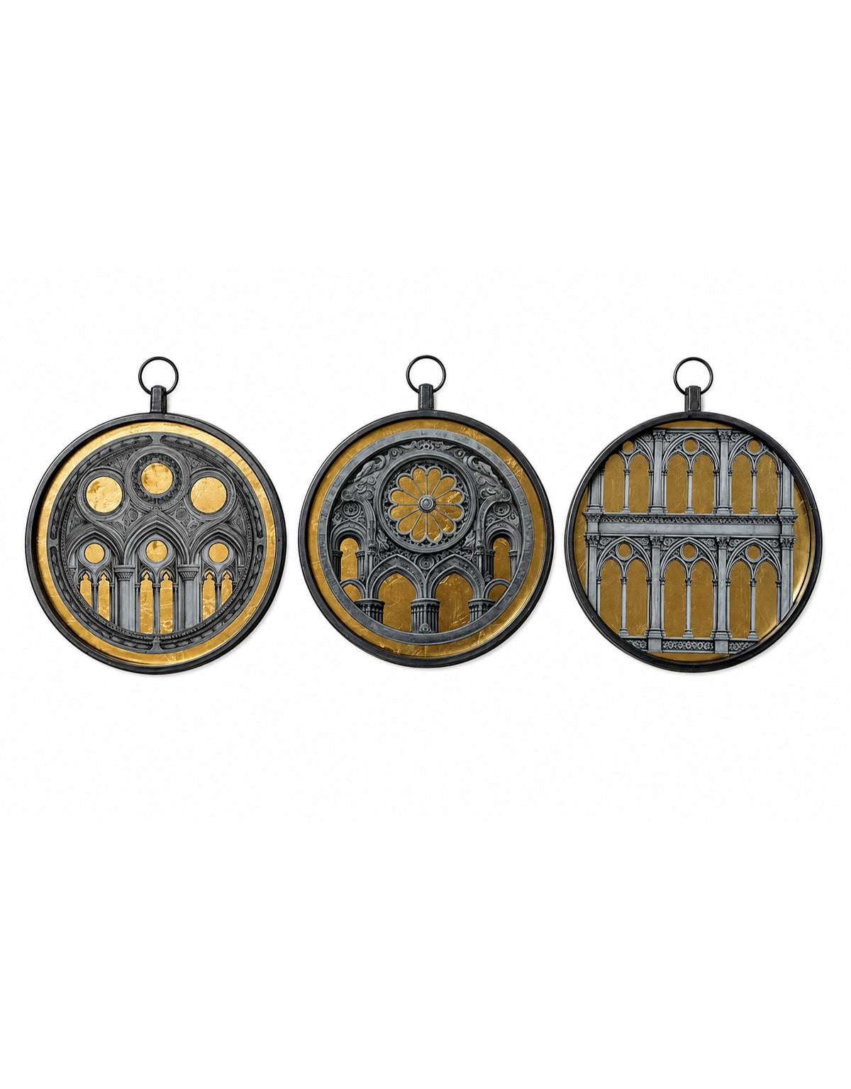 Set of 3 Metal-Framed Neoclassical Architecture Wall Art Prints - RPM11