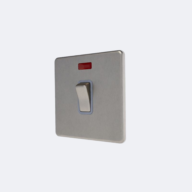 screwless 20A switch with neon light in brushed steel with grey inserts