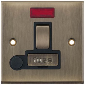 Selectric 7M-Pro Antique Brass 13A DP Switched Fused Connection Unit with Flex Outlet, Neon, and Black Insert
