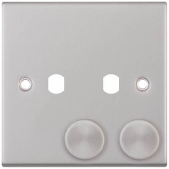 Selectric 5M Satin Chrome 1 Gang Twin Aperture Dimmer Plate with Matching Knobs