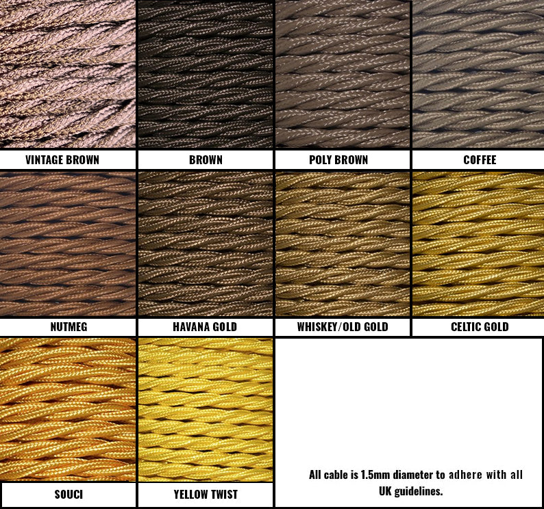 Brown / Gold / Yellow Braided Fabric Decorative Extension Lead - Black Trailing Socket