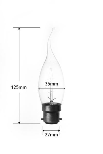 Caradok Bent TIp Decorative Candle Light Bulb - 25w 240V - BC / B22 / Bayonet Cap