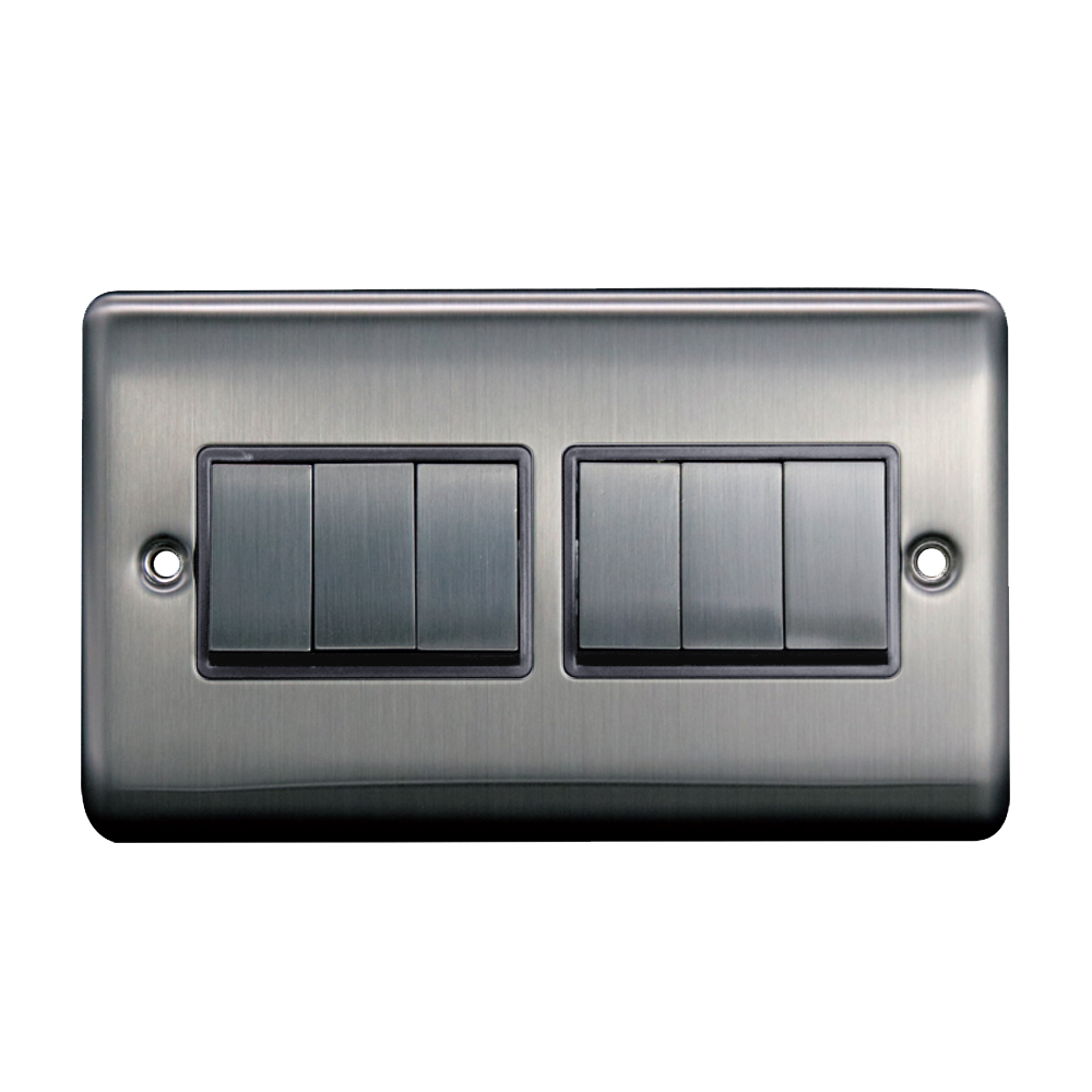 Caradok 6G 2Way 10A Switch Brushed Chrome Grey Insert