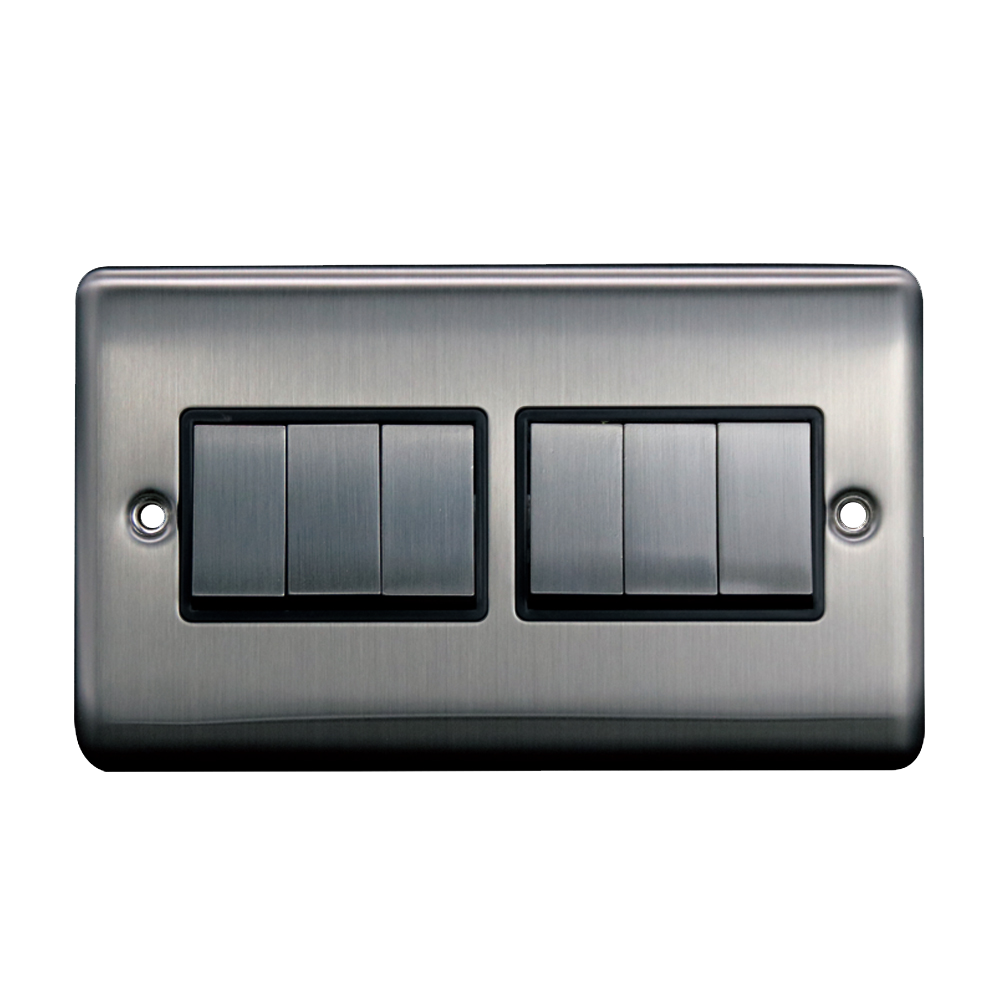 Caradok 6G 2Way 10A Switch Brushed Chrome Black Insert