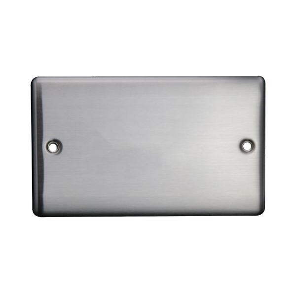 Caradok 2 Gang Blank Plate- Brushed Steel