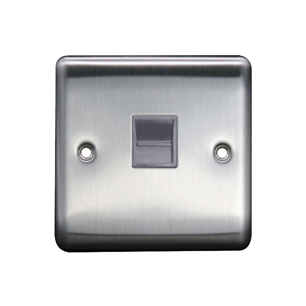 Caradok 1G Secondary Telephone Socket Brushed Chrome Grey Insert