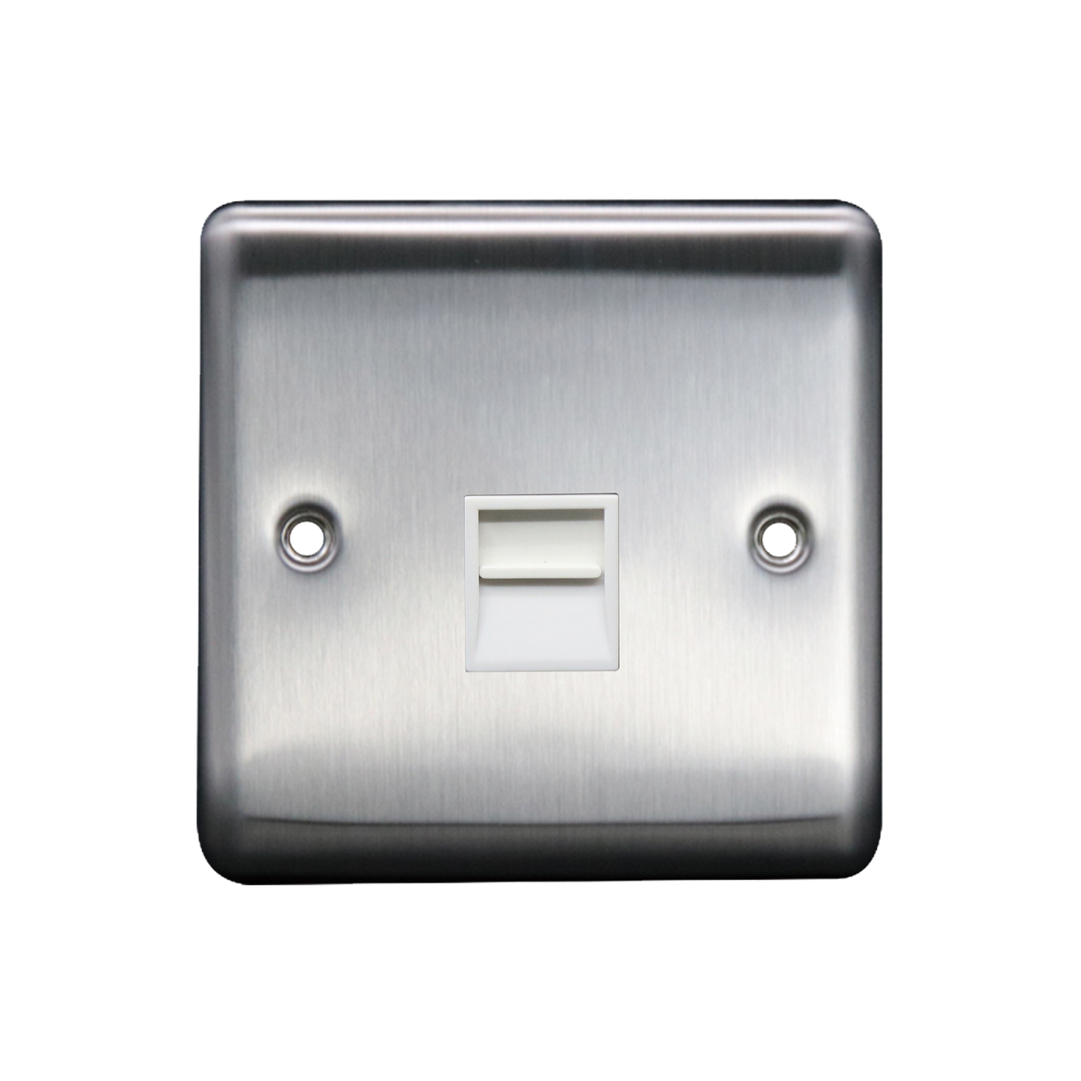 Caradok 1G Secondary Telephone Socket Brushed Chrome White Insert