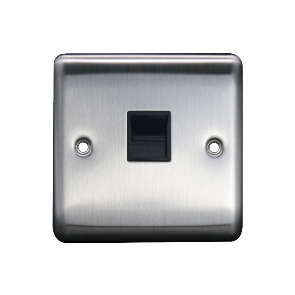 Caradok 1G Master Telephone Socket Brushed Chrome Black Insert