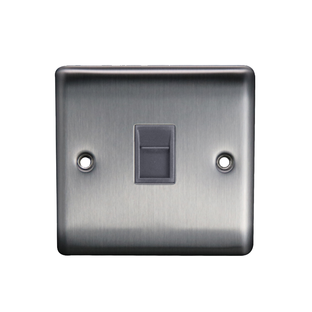 Caradok 1G RJ45 Cat5 Socket Brushed Chrome Grey Insert