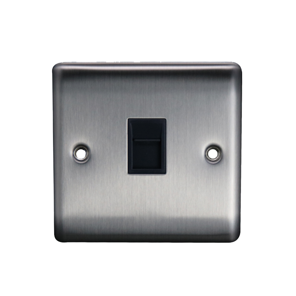 Caradok 1G RJ45 Cat5 Socket Brushed Chrome Black Insert