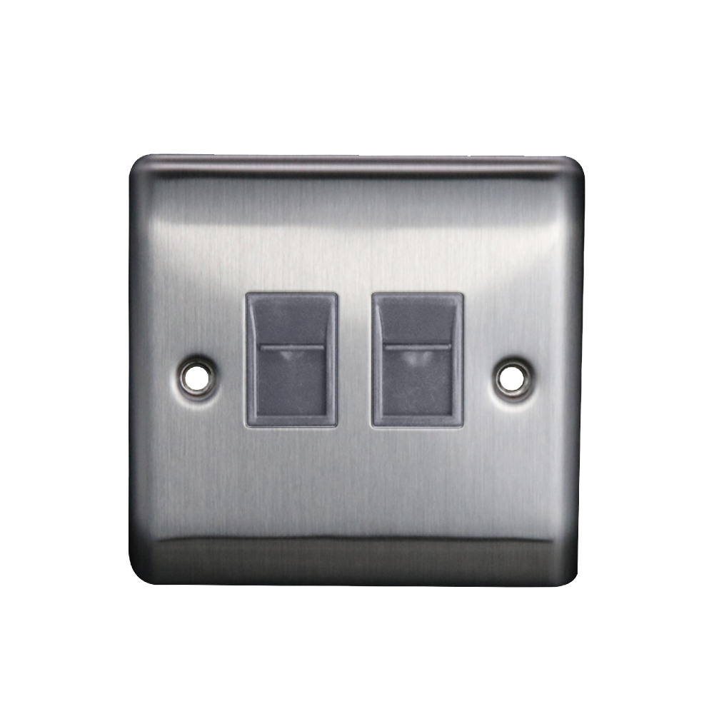 Caradok 2G RJ45 Cat5 Socket Brushed Chrome Grey Insert