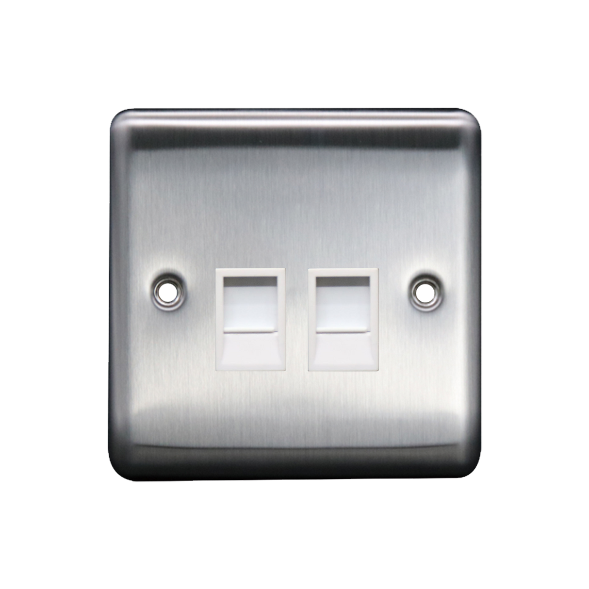 Caradok 2G RJ45 Cat5 Socket Brushed Chrome White Insert