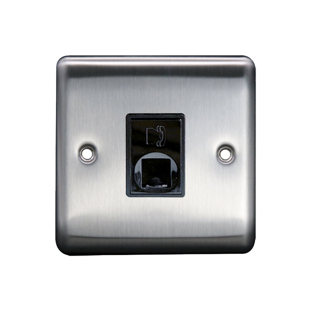 Caradok 1G RJ11 Telephone Point Brushed Chrome Grey Insert