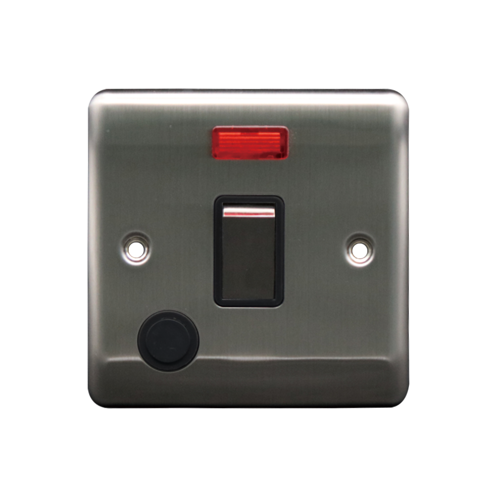 Caradok 20A DP Switch c/w Neon Brushed Chrome Black Insert