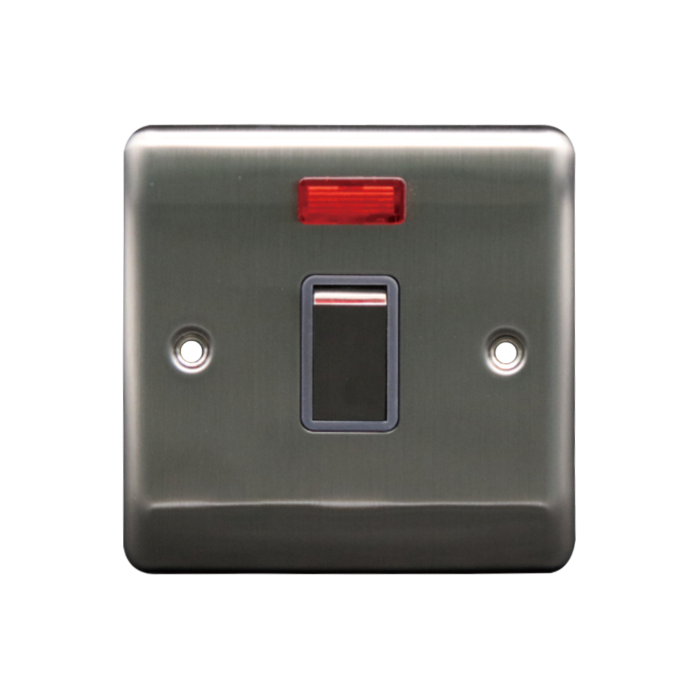 Caradok 20A DP Switch c/w Neon Brushed Chrome Grey Insert