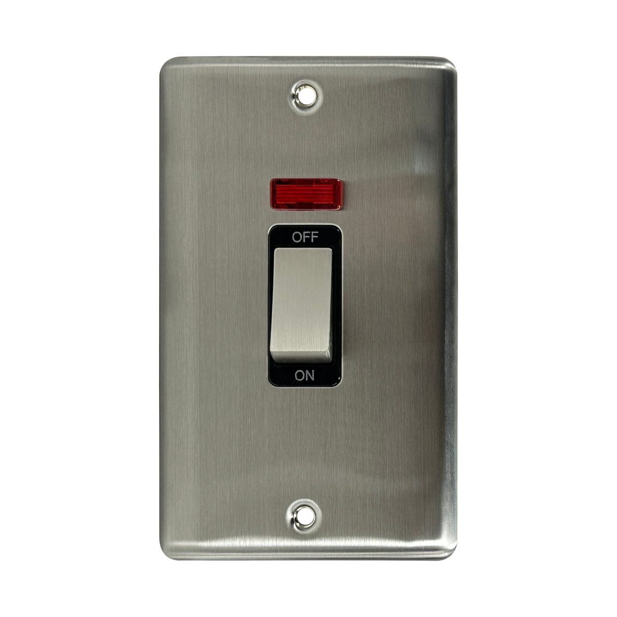 Caradok 2G 45A DP Switch c/w Neon Brushed Chrome Black Insert