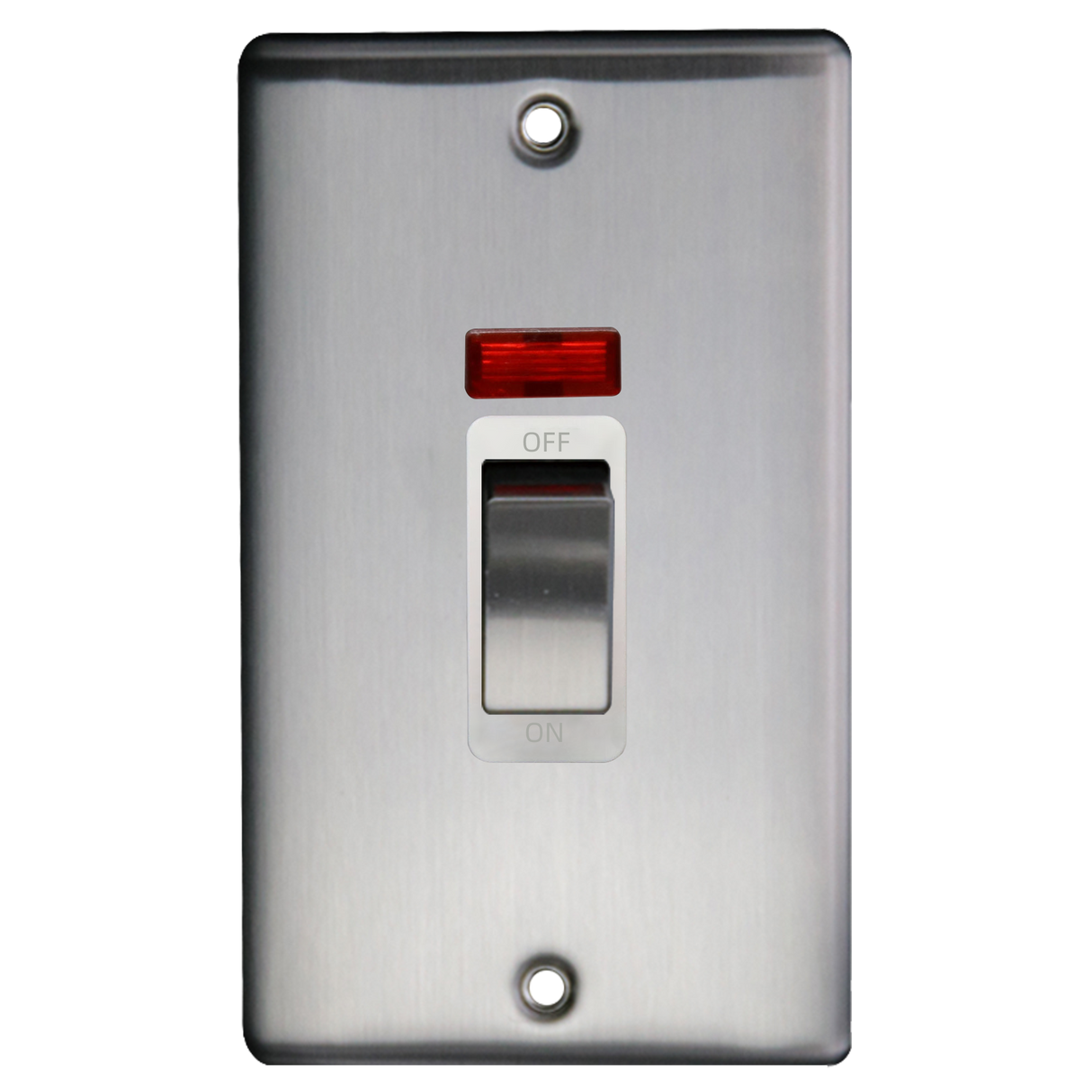 Caradok 2G 45A DP Switch c/w Neon Brushed Chrome White Insert