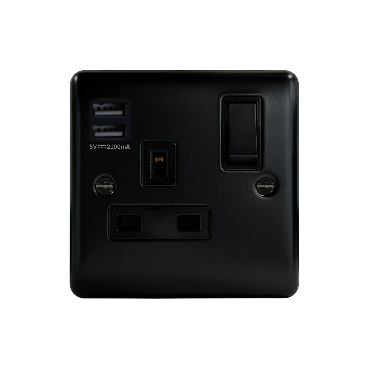 Caradok 1G 13A Switched Socket 2 USB A Matt Black